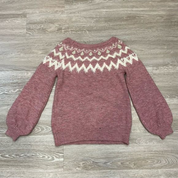 Vintage Classic Yoke Print Beaded Sweater Fair Isle Wool Mhair Pullover Medium - Picture 5 of 7